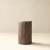 Reclaimed Indian solid wood log pedestal handcrafted from a salvaged timber log, suitable as a side table or display pedestal.