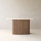 Gion Console | Travertine with Latte Oak Base (140cm)