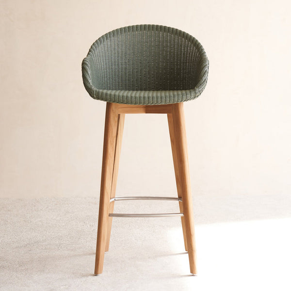 Avril Bar Stool | Teak Frame - Dusty Green