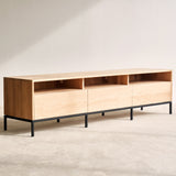 Ethnicraft ligna oak TV console 3 drawers, crafted from high quality European oak with soft closing blum drawer runners - $3540