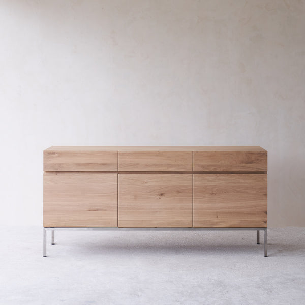Ethnicraft ligna oak sideboard 3 doors 3 drawers crafted with high quality European oak with adjustable shelves and soft closing blum drawer runners - $3160