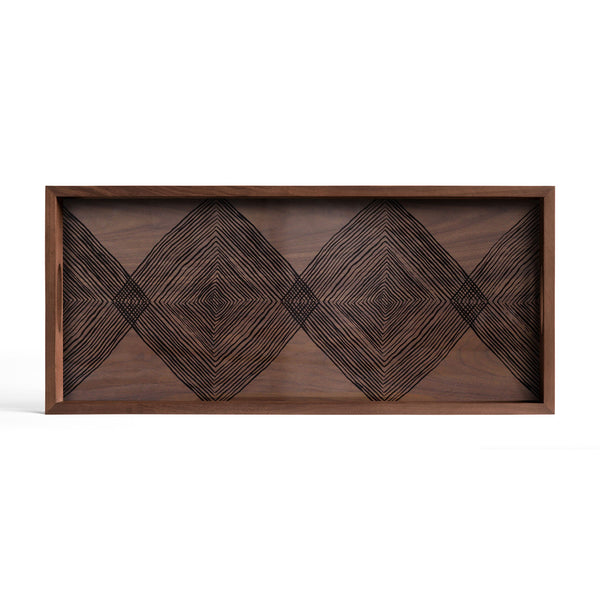 Linear Squares Glass Tray | Walnut - Rectangle (69cm)