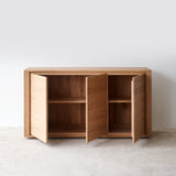 Ethnicraft shadow oak sideboard 3 doors crafted from high quality European oak with adjustable shelves and soft closing blum - $2810