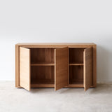 Ethnicraft shadow oak sideboard 3 doors crafted from high quality European oak with adjustable shelves and soft closing blum - $2810