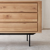 Ethnicraft shadow oak sideboard 1 door 3 drawers crafted from high quality European oak with adjustable shelves and soft closing blum - $2590