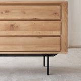 Ethnicraft shadow oak sideboard 1 door 3 drawers crafted from high quality European oak with adjustable shelves and soft closing blum - $2590