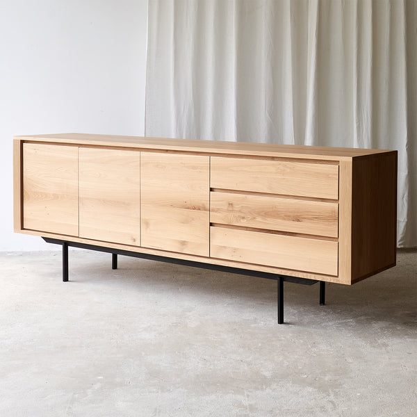 Ethnicraft shadow oak sideboard 3 door 3 drawers crafted from high quality European oak with adjustable shelves and soft closing blum - $3960