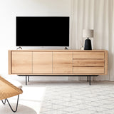 Ethnicraft shadow oak sideboard 3 door 3 drawers crafted from high quality European oak with adjustable shelves and soft closing blum - $3960