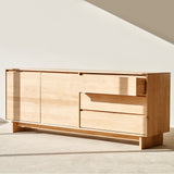 Ethnicraft wave oak sideboard 2 doors 3 drawers crafted from high quality European oak with removable shelves and soft closing blum drawer runners - $3860