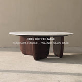 Eden coffee table travertine top with walnut base - Originals Furniture Singapore