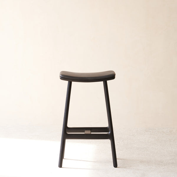 Odd Leather Counter Stool | Black Frame - Coal