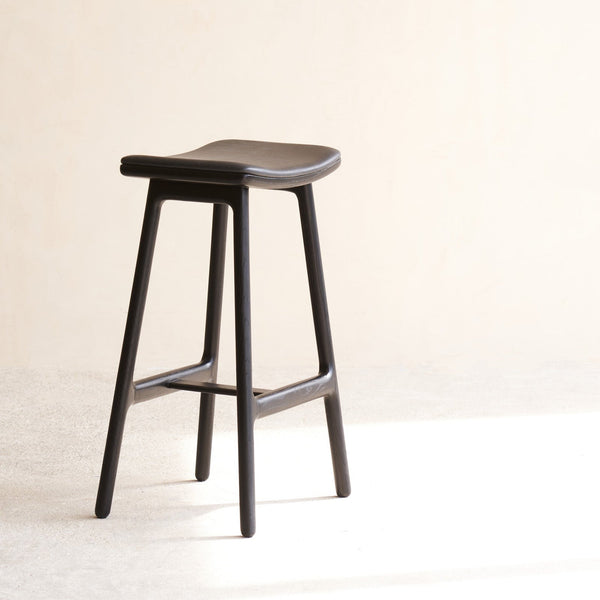 Odd Leather Counter Stool | Black Frame - Coal