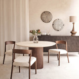 Travertine Tathra Round Dining Table with Walnut Base