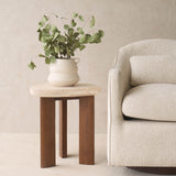 Dune Travertine Side Table | Walnut Stained (45cm)