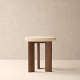 Dune Travertine Side Table | Walnut Stained (45cm)