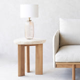 Dune Travertine Side Table | Teak (45cm)