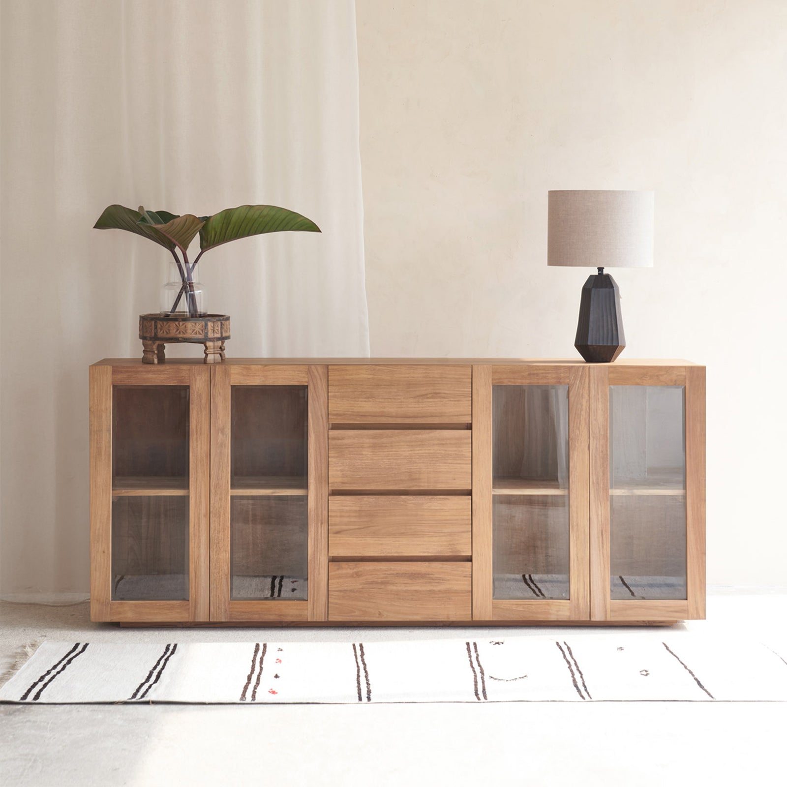 Oak sideboard with shop glass doors