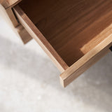 Tarita quinn teak TV console 4 drawers, crafted from sustainably sourced teak with fixed shelves and soft closing blum drawers - $2680