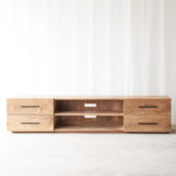 Tarita quinn teak TV console 4 drawers, crafted from sustainably sourced teak with fixed shelves and soft closing blum drawers - $2680