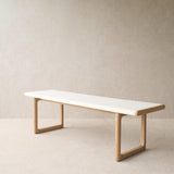 Hover Fabric Bench | Blonde Oak Frame - Panna Cotta (170cm)