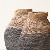 Buhera Basket, Unique home accessory from Africa. Hand crafted from natural fibers. Distinctive appreance in hand-dyed a chocolate/yellow/grey/indigo colour. From $80