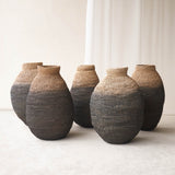 Buhera Basket, Unique home accessory from Africa. Hand crafted from natural fibers. Distinctive appreance in hand-dyed a chocolate/yellow/grey/indigo colour. From $80