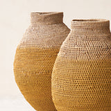Buhera Basket, Unique home accessory from Africa. Hand crafted from natural fibers. Distinctive appreance in hand-dyed a chocolate/yellow/grey/indigo colour. From $80