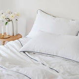 Piped Linen Duvet Set | White & Navy