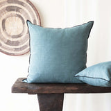 Black Line Cushion | Stone Washed Linen - Canard
