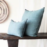 Black Line Cushion | Stone Washed Linen - Canard