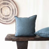 Black Line Cushion | Stone Washed Linen - Encre