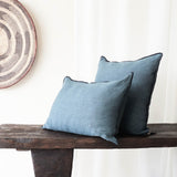 Black Line Cushion | Stone Washed Linen - Encre