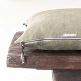 Black Line Cushion | Stone Washed Linen - Kaki