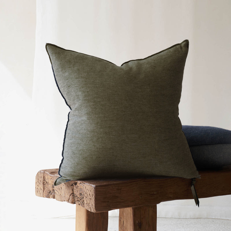 Crumpled Washed Linen Cushion |  Kaki (50 x 50cm)