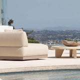 Amalfi Outdoor Armchair, support and comfort from the structured seat, finest Italian fabric on the aluminium plinth base. Available at $5000.