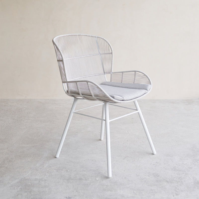 Rose Outdoor Dining Chair in White Chalk with Grey Cushion from Originals Furniture Singapore