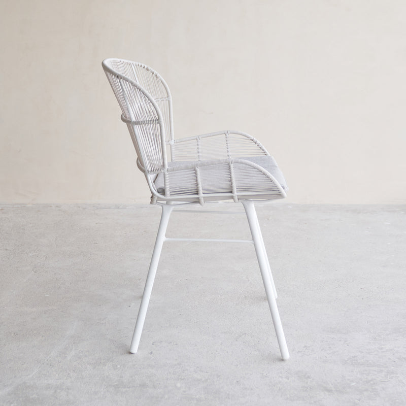 Rose Outdoor Dining Chair in White Chalk with Grey Cushion from Originals Furniture Singapore