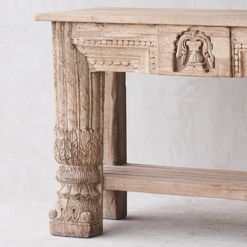 No. 1 | Vintage Teak Console with Carvings - Natural