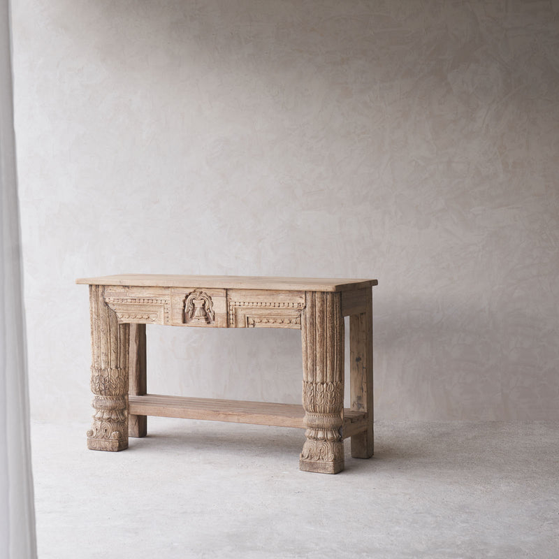No. 1 | Vintage Teak Console with Carvings - Natural