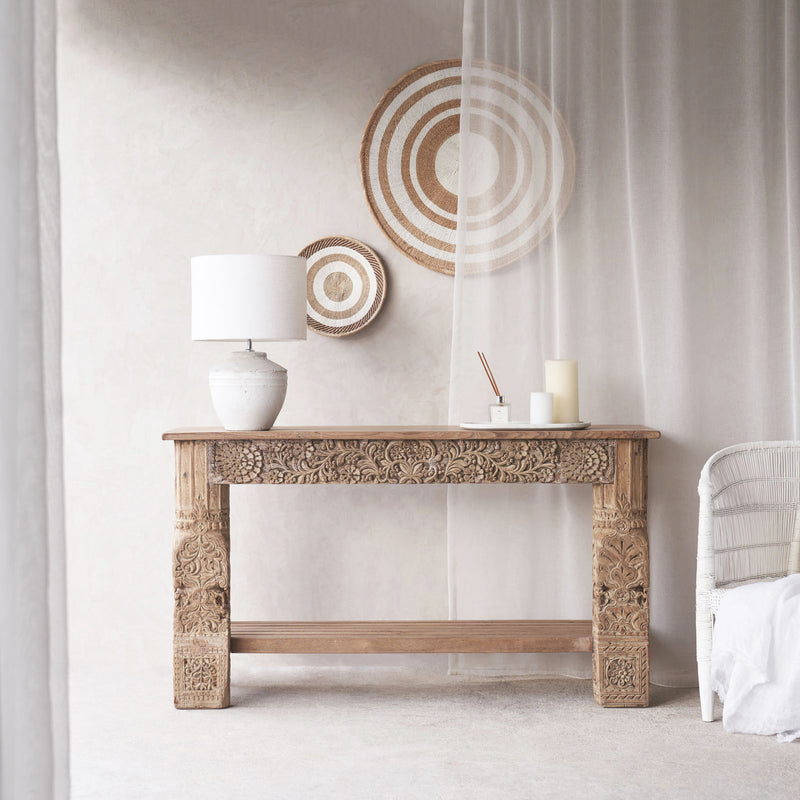 No. 2 | Vintage Teak Console with Carvings - Natural