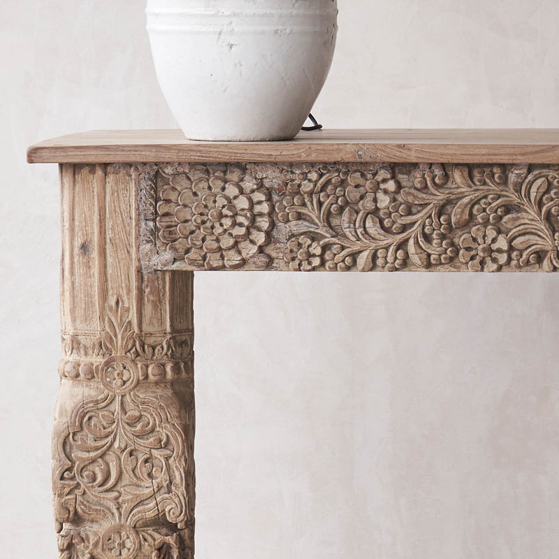 No. 2 | Vintage Teak Console with Carvings - Natural