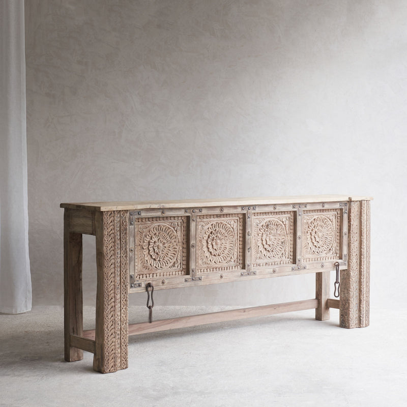 No. 3 | Vintage Teak Console with Carvings - Natural