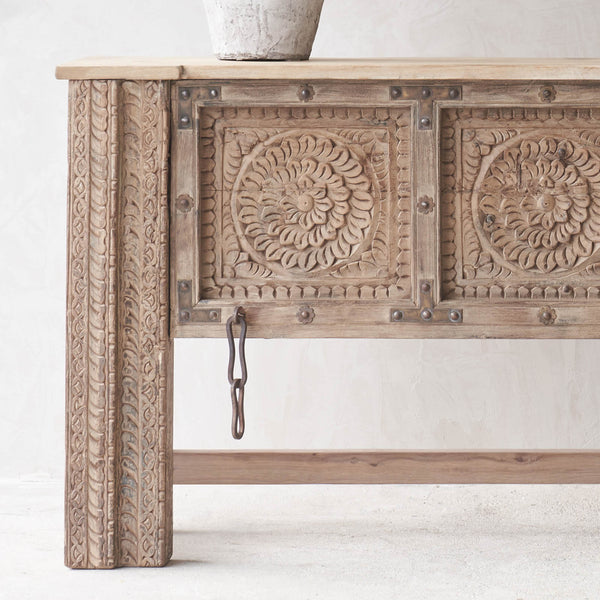 No. 3 | Vintage Teak Console with Carvings - Natural