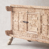 Vintage Damchiya Chest with Carvings - Natural