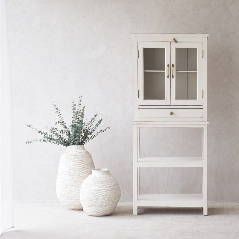 Vintage Tall Cabinet with Shelf | Chalk