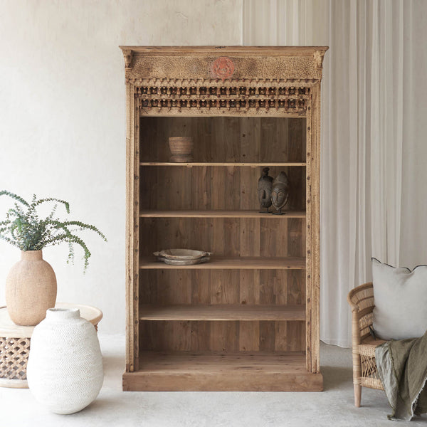 No. 1 | Vintage Tall Carved Bookcase - Natural