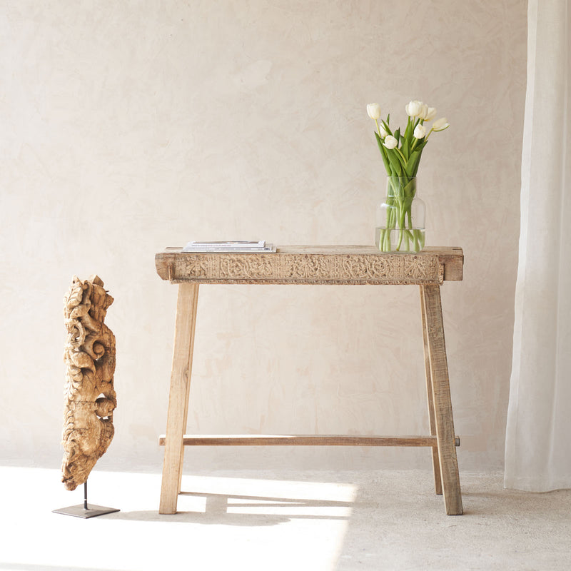 No. 4 | Vintage Teak Console with Carvings - Natural