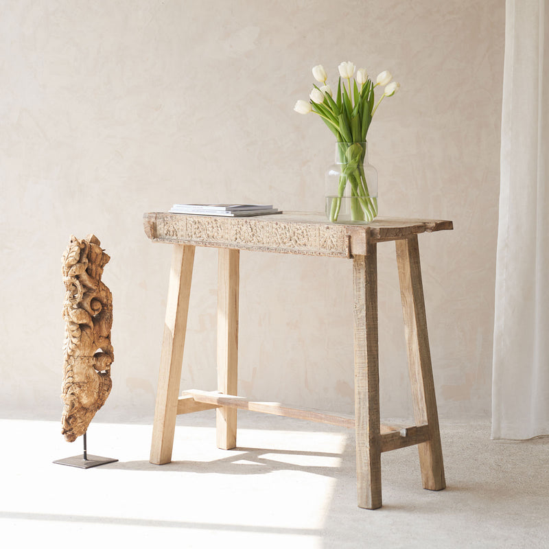 No. 4 | Vintage Teak Console with Carvings - Natural