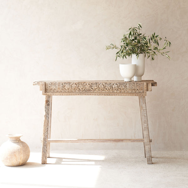 No. 5 | Vintage Teak Console with Carvings - Natural