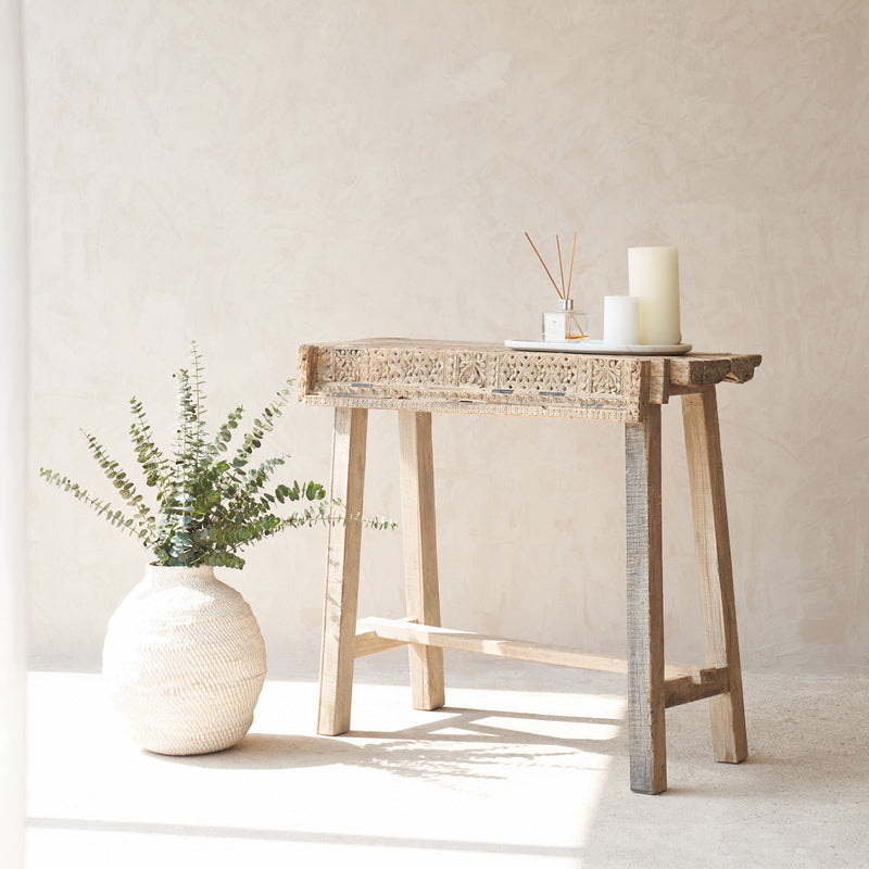 No. 6 | Vintage Teak Console with Carvings - Natural